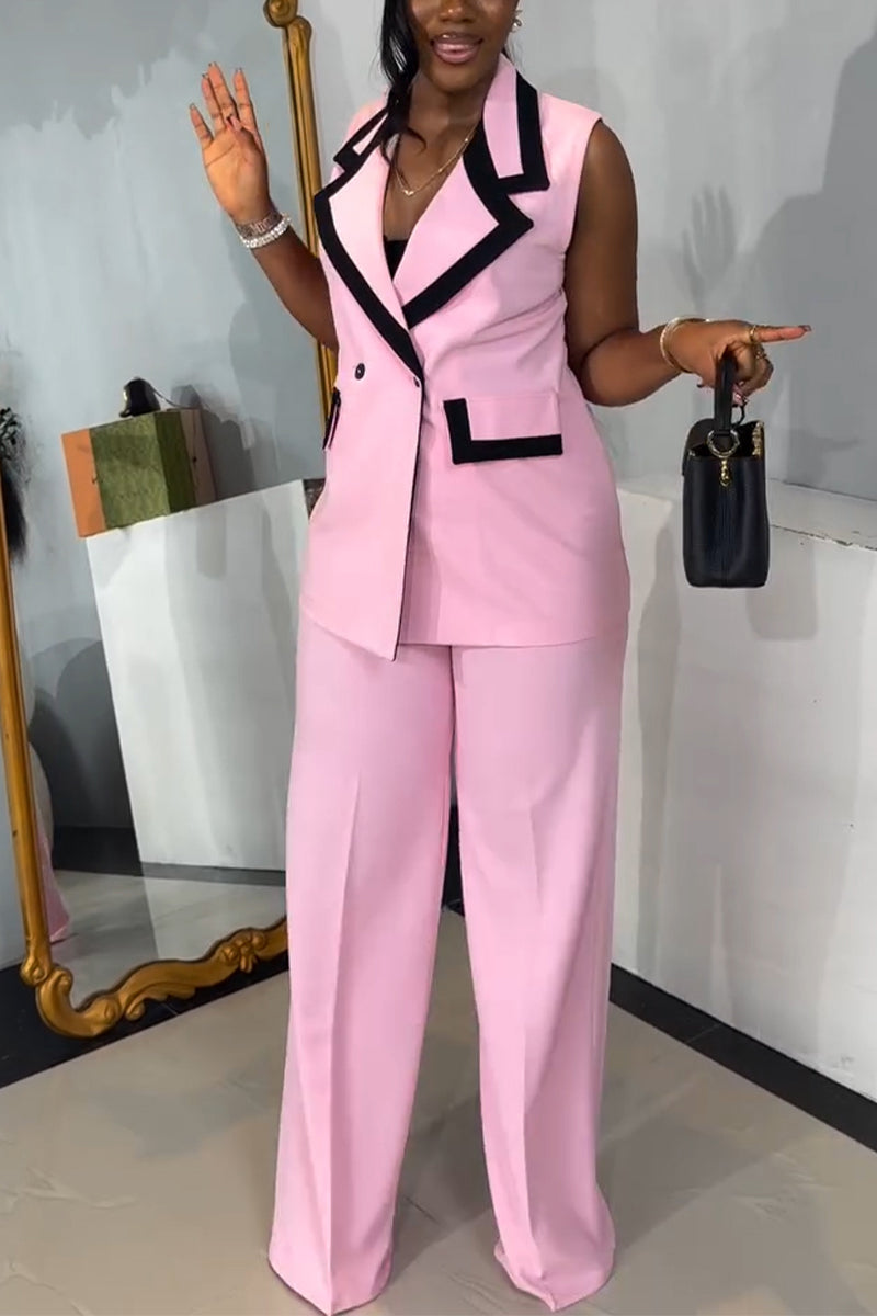 Sleeveless Contrast Color Blazer Suit