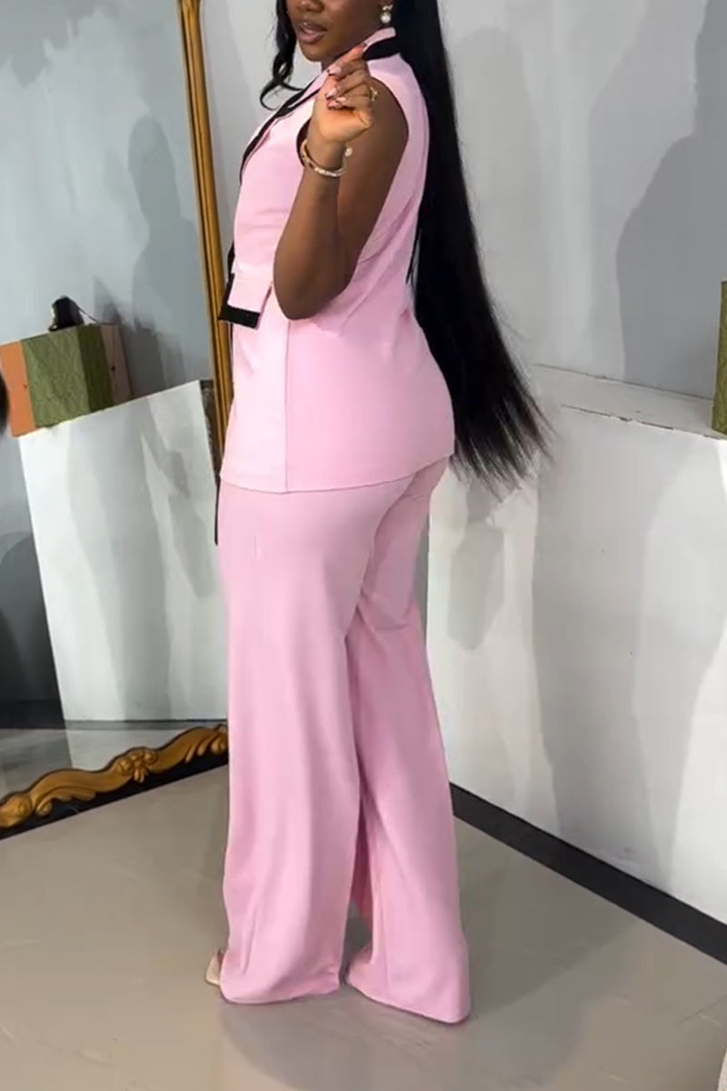 Sleeveless Contrast Color Blazer Suit