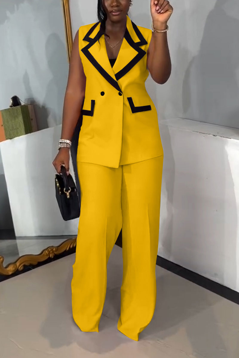 Sleeveless Contrast Color Blazer Suit