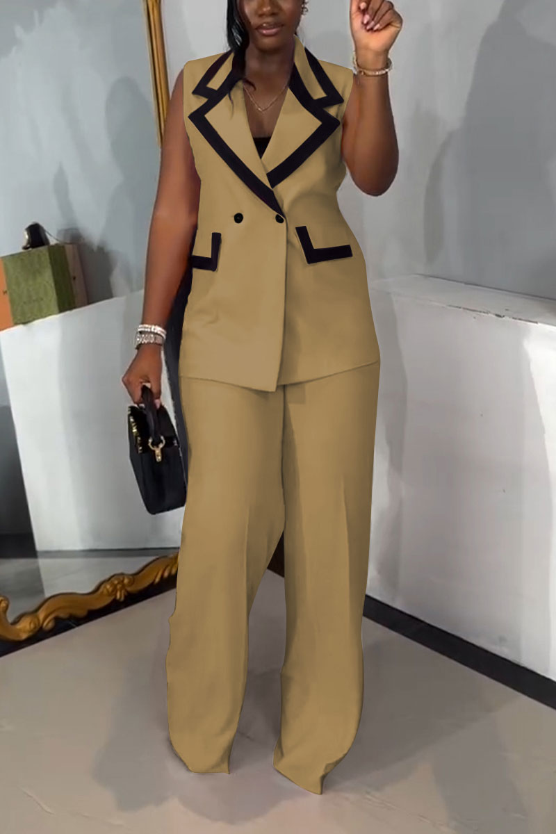 Sleeveless Contrast Color Blazer Suit