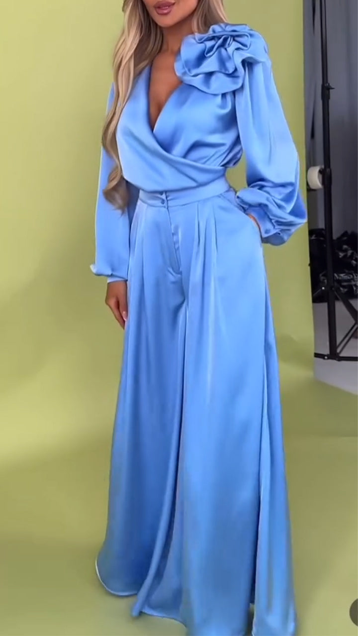 V-neck Satin Elegant Suit