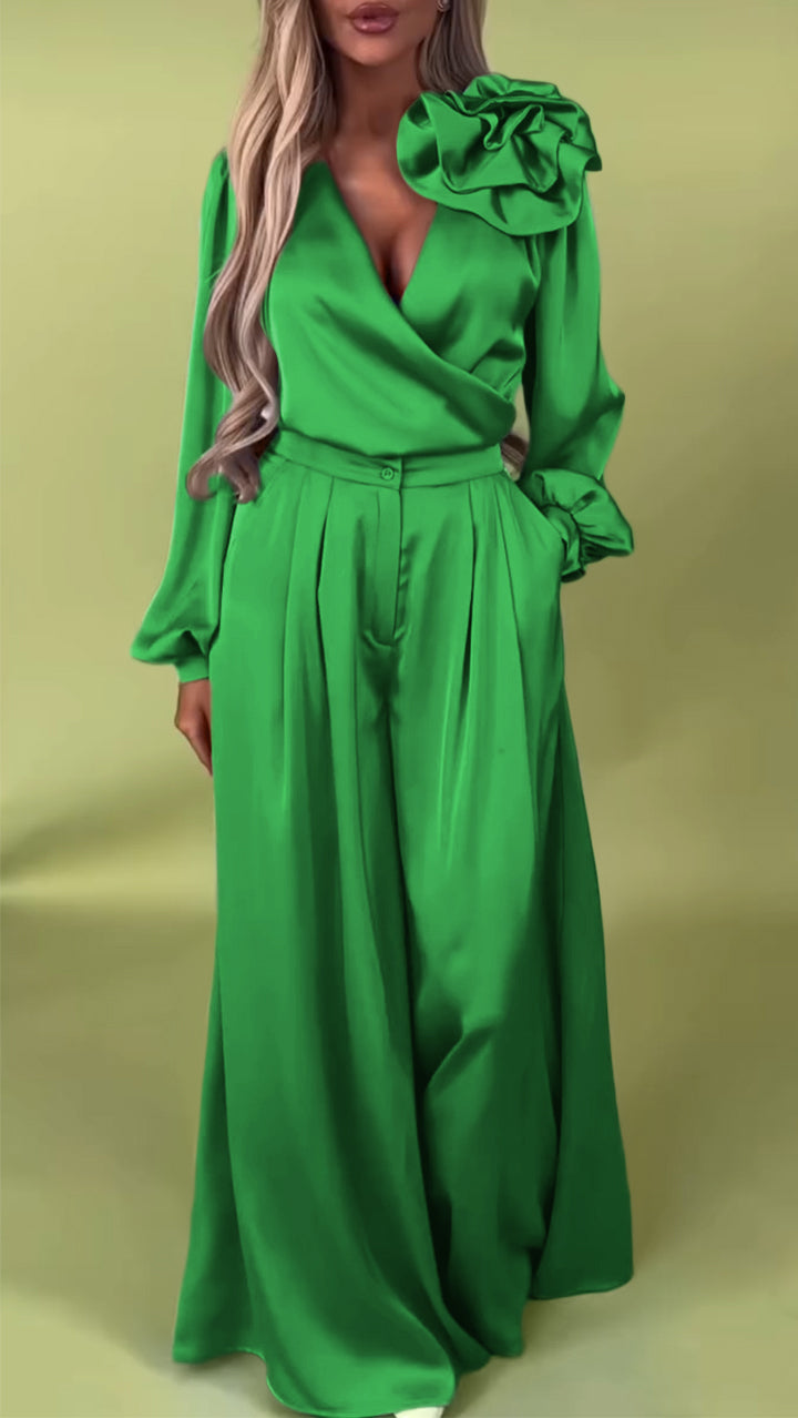 V-neck Satin Elegant Suit