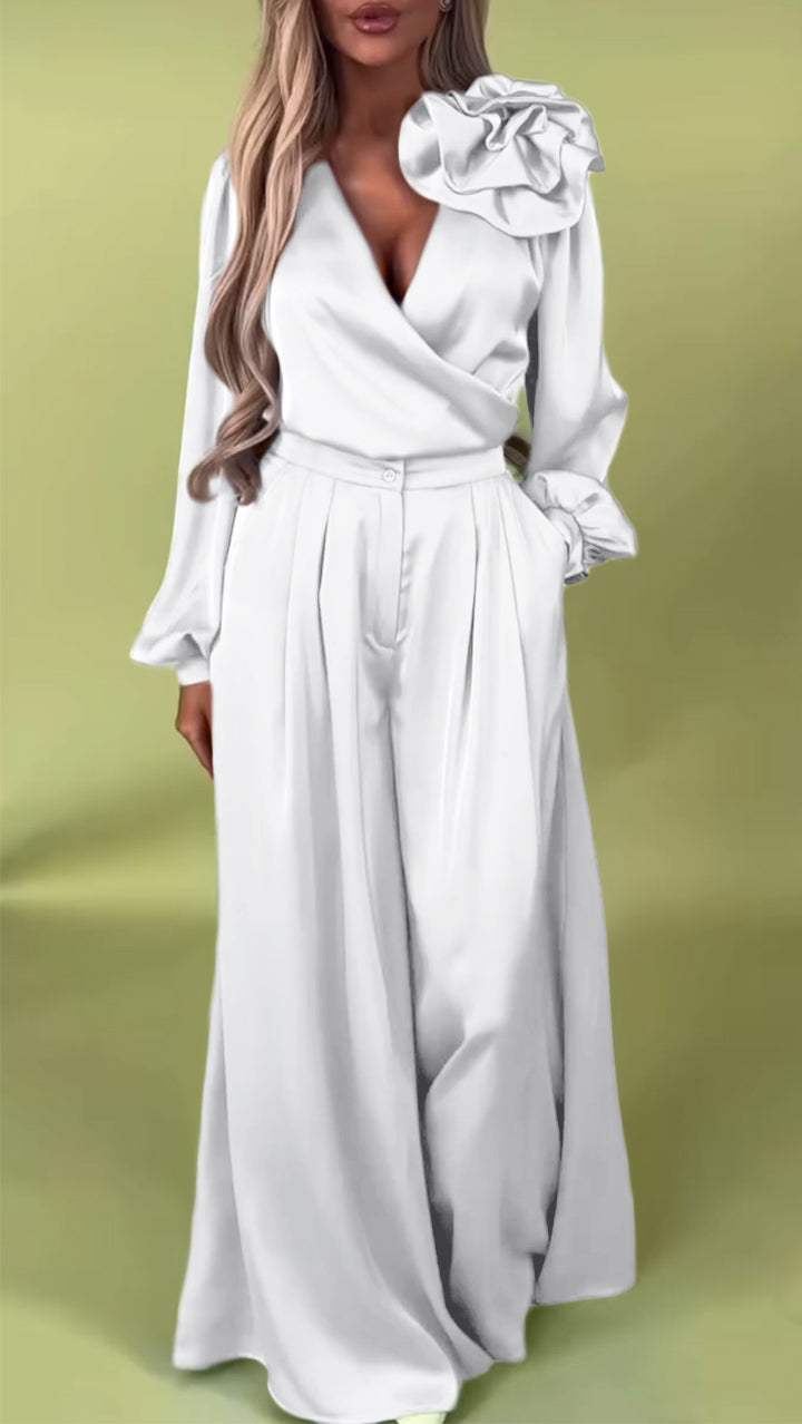 V-neck Satin Elegant Suit