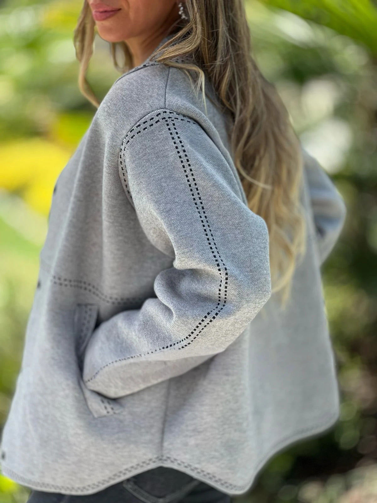 Round Neck Button Stripe Tops