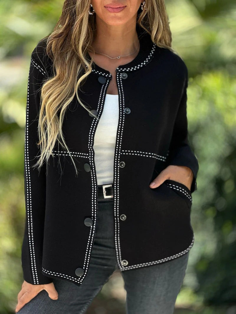 Round Neck Button Stripe Tops