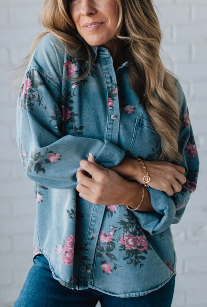 Floral Print Denim Top