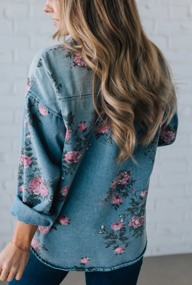 Floral Print Denim Top