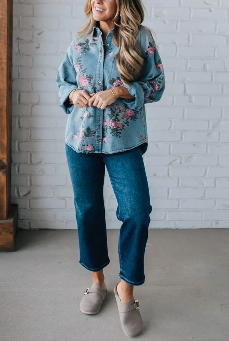 Floral Print Denim Top