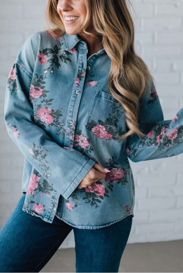Floral Print Denim Top