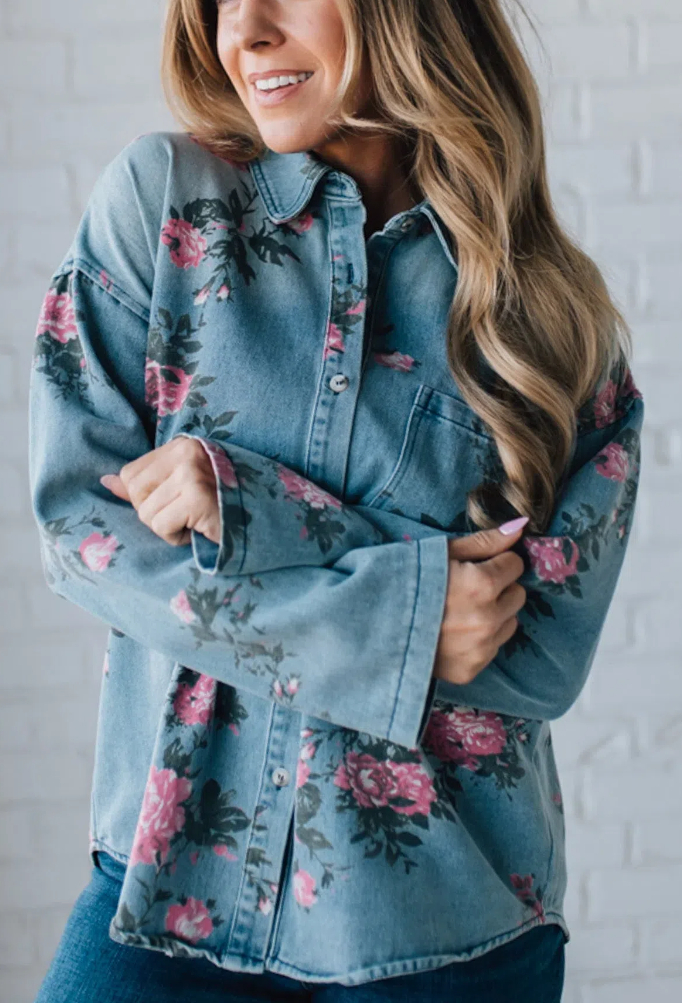Floral Print Denim Top