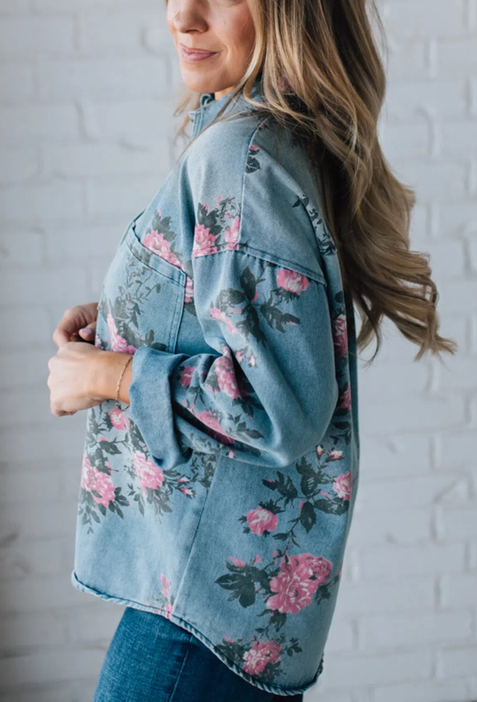 Floral Print Denim Top