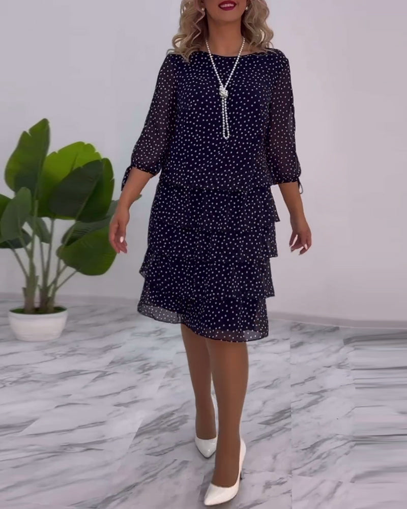 Dot Print Layered Elegant Dress