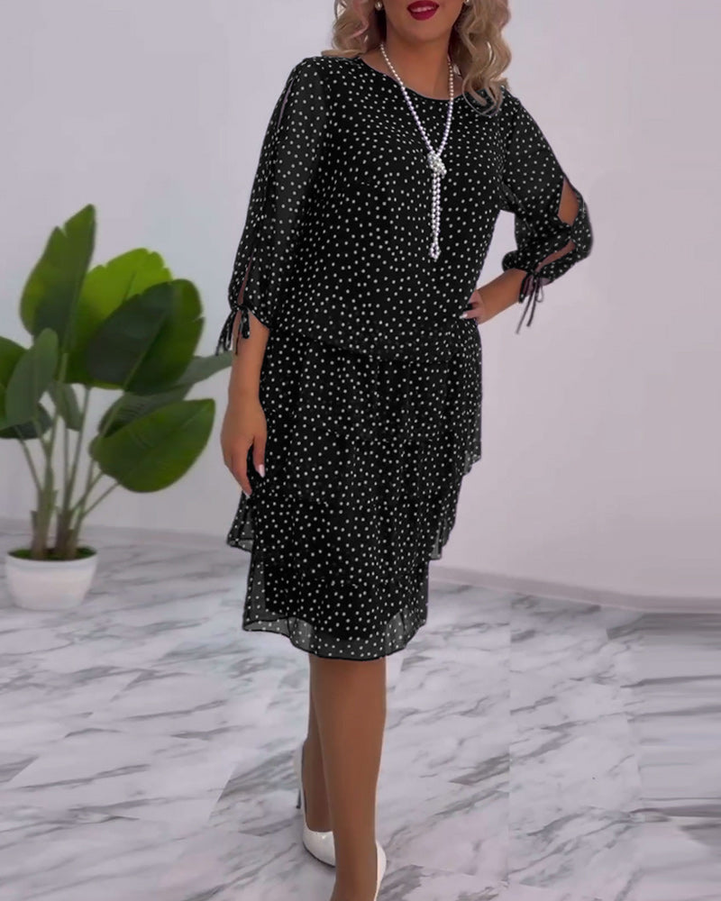 Dot Print Layered Elegant Dress
