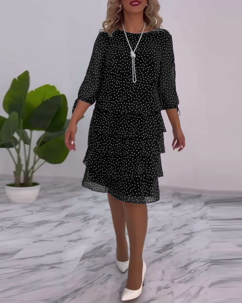 Dot Print Layered Elegant Dress