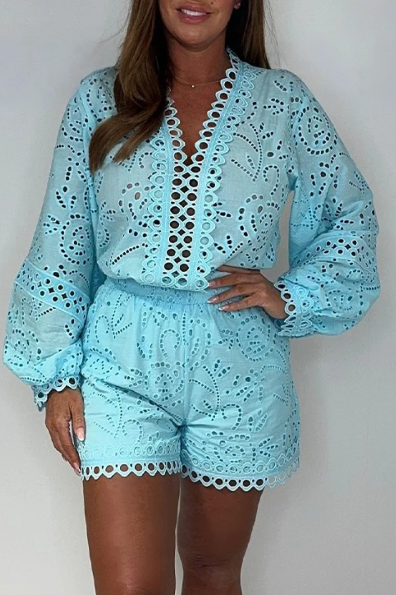 Women's V-neck Hollow Leisure Suit Fashion Trends