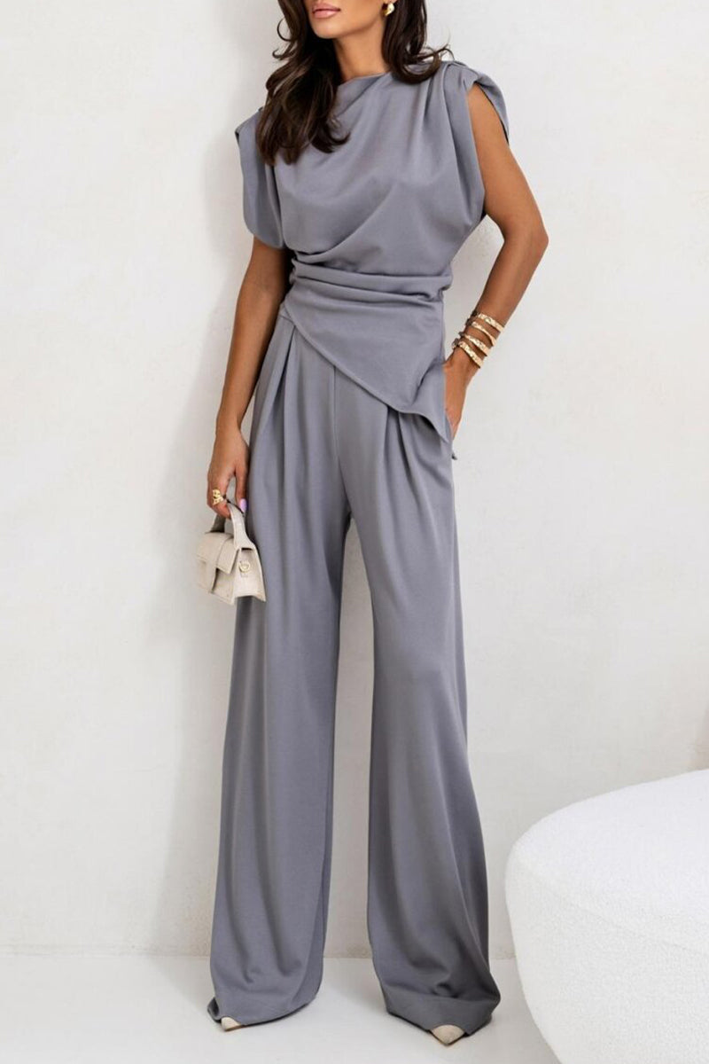Round Neck Pleated Sleeveless Casual Suit