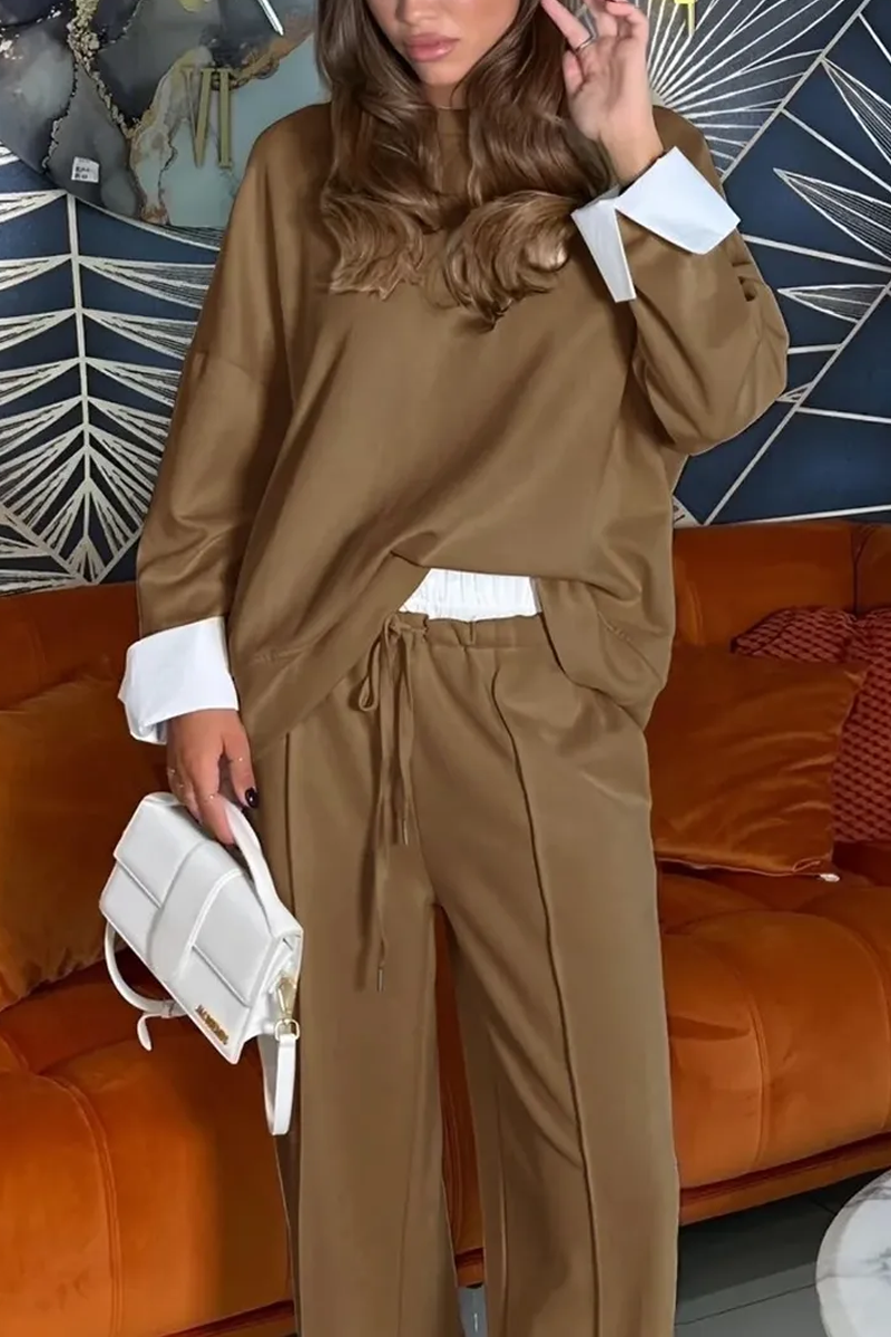 Round Neck Fake Two-piece Long Sleeve Two-piece Suit