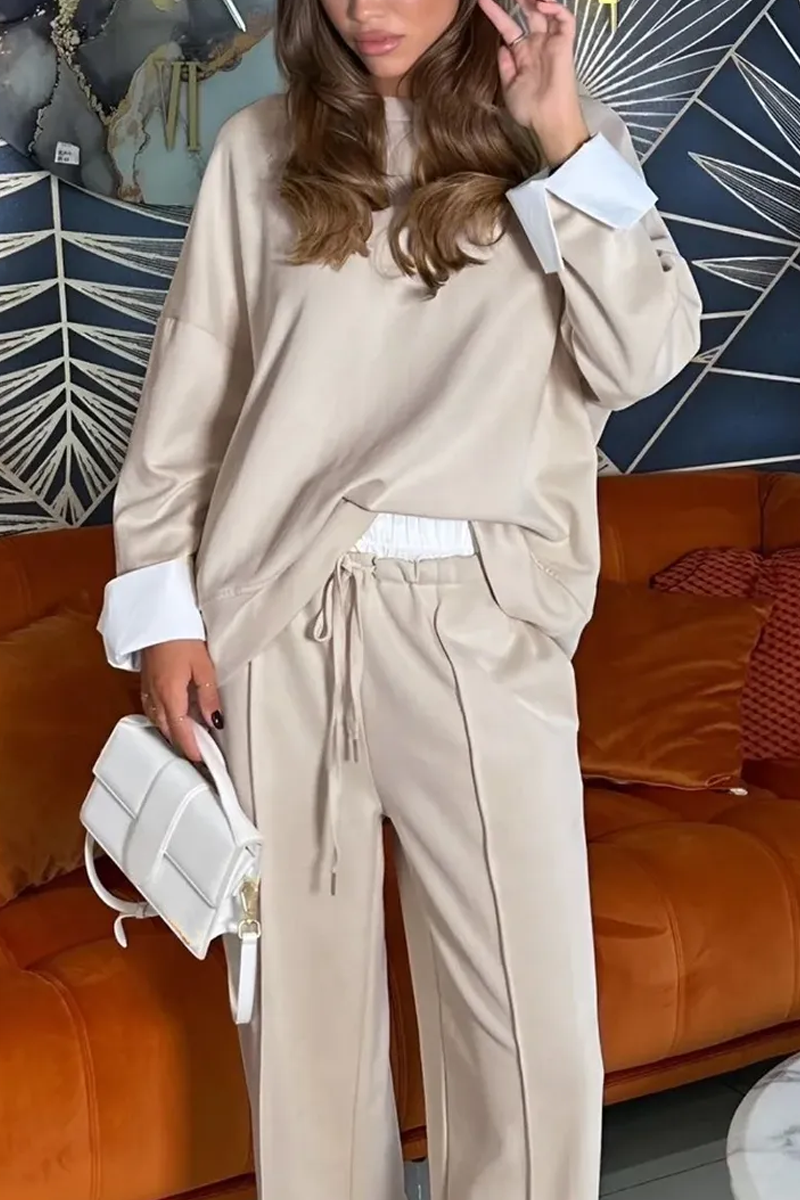 Round Neck Fake Two-piece Long Sleeve Two-piece Suit