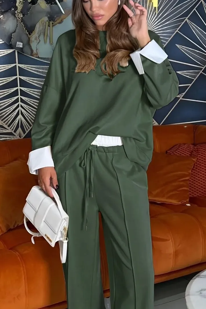 Round Neck Fake Two-piece Long Sleeve Two-piece Suit