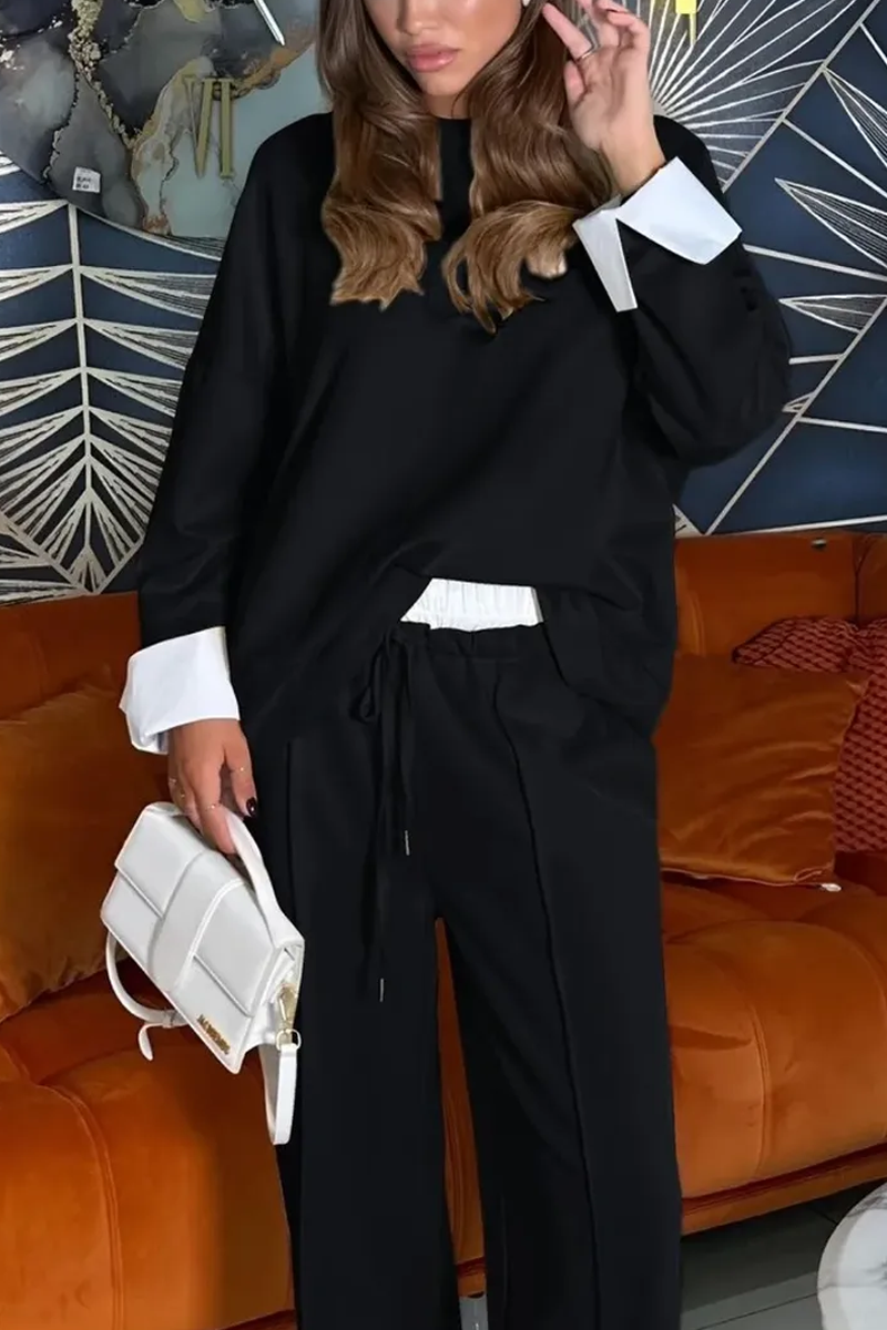 Round Neck Fake Two-piece Long Sleeve Two-piece Suit