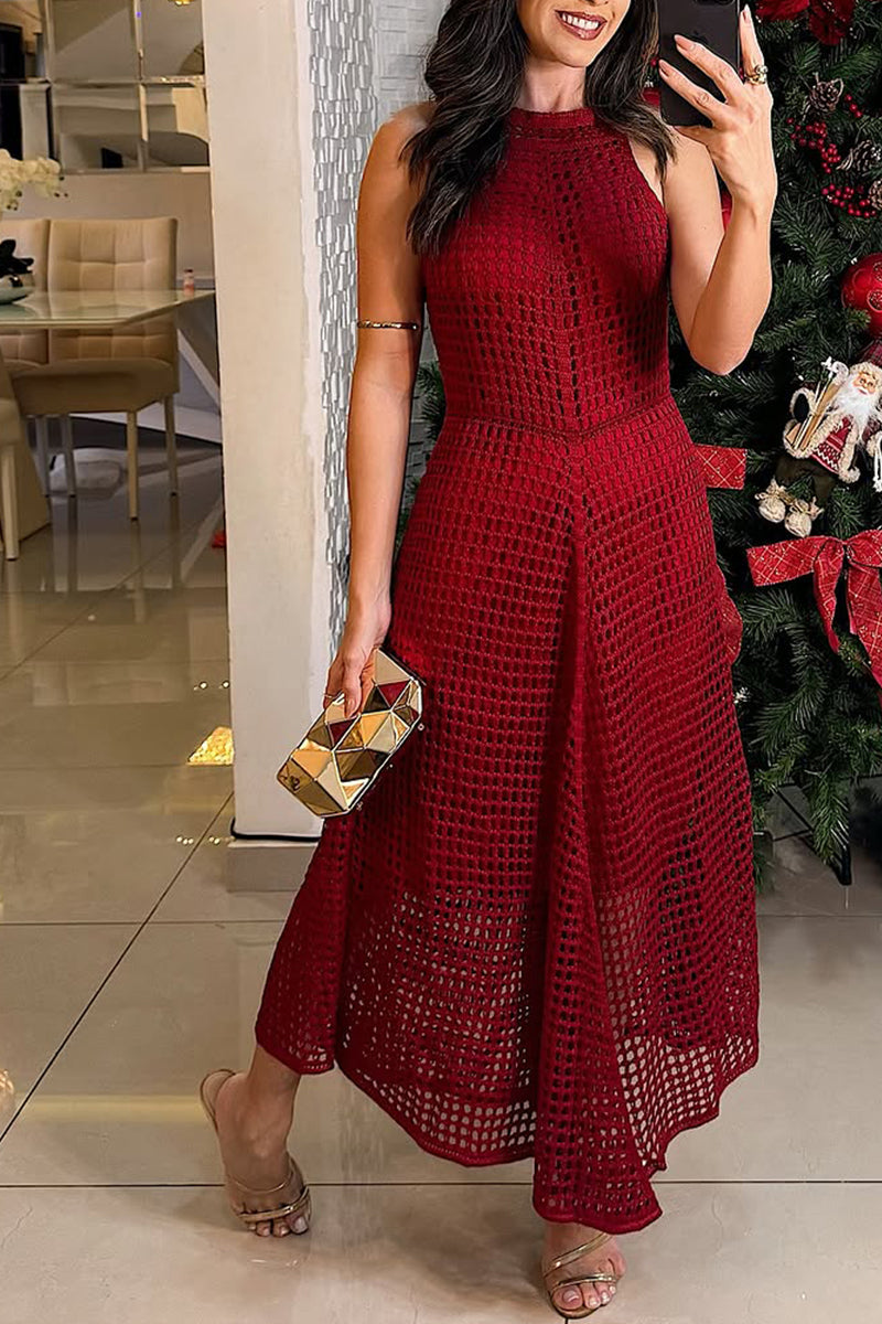 Round Neck Sleeveless  Elegant Hollow Dress