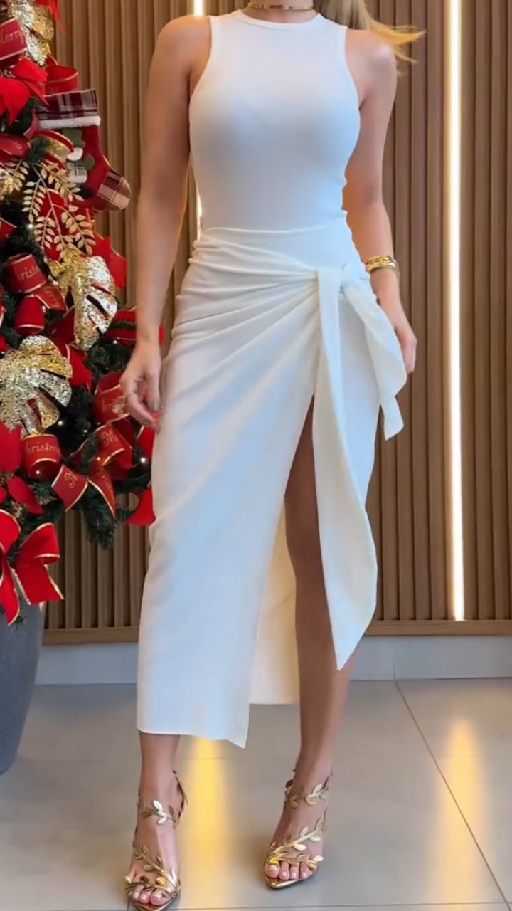 Sleeveless Waist Slit Casual Temperament Dress