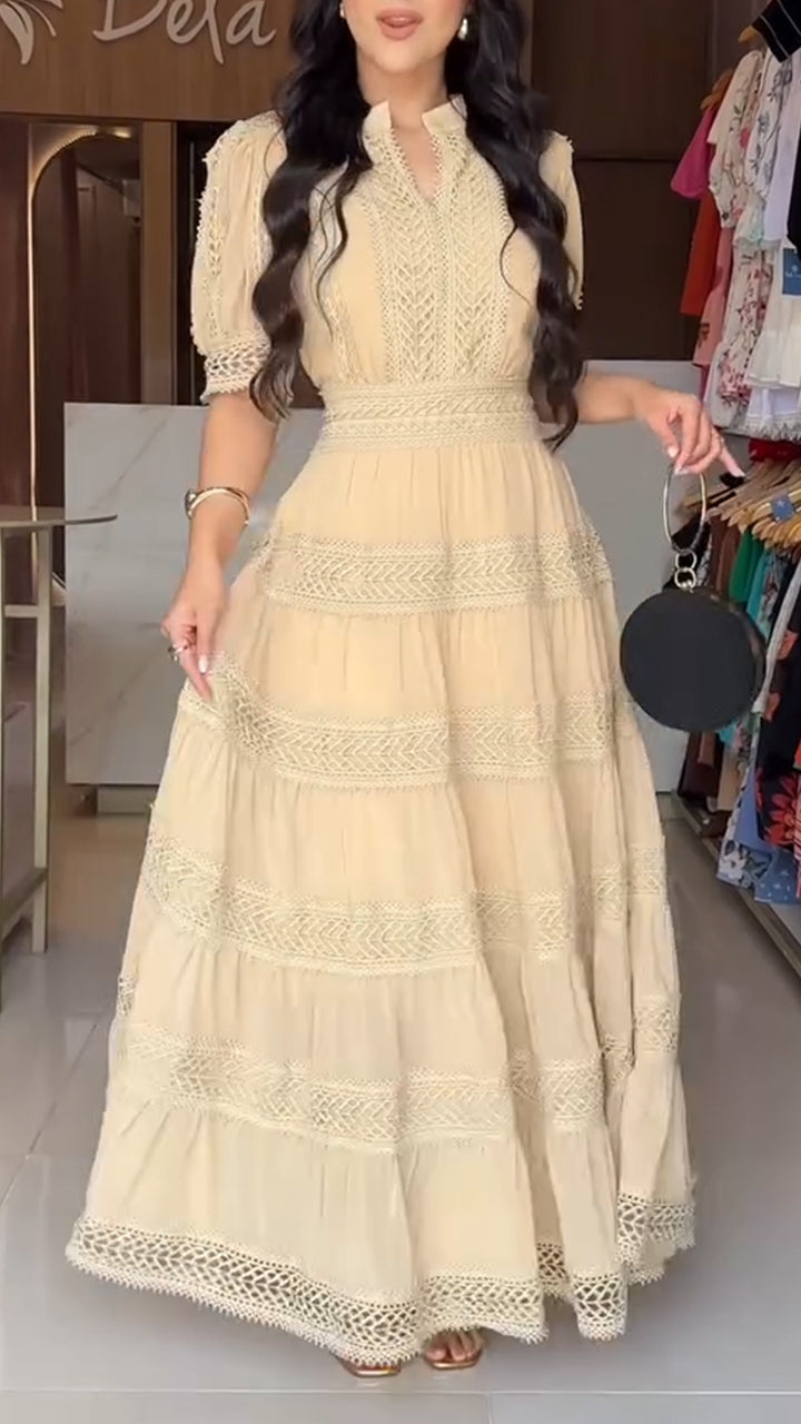 Round Neck Printed Hollow Dress