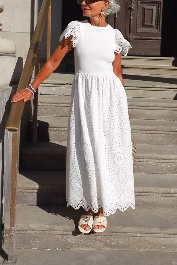 Elegant Round Neck Hollow Dress