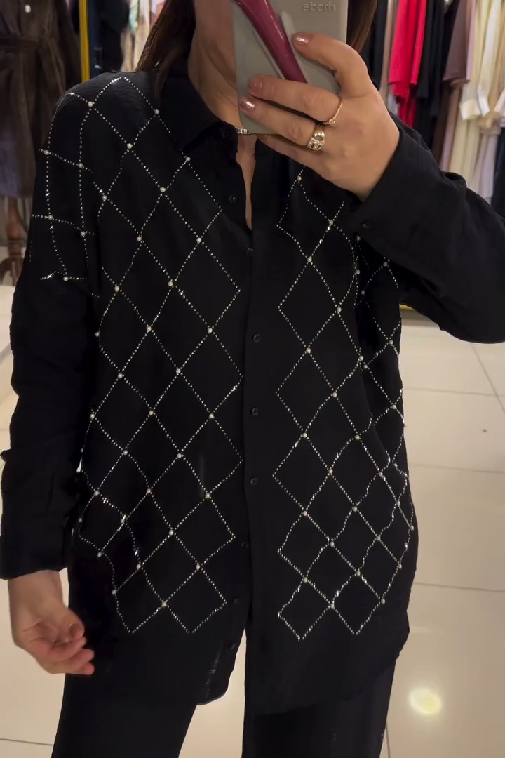 Rhinestone Single-Breasted Shirt