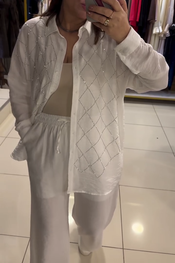 Rhinestone Single-Breasted Shirt