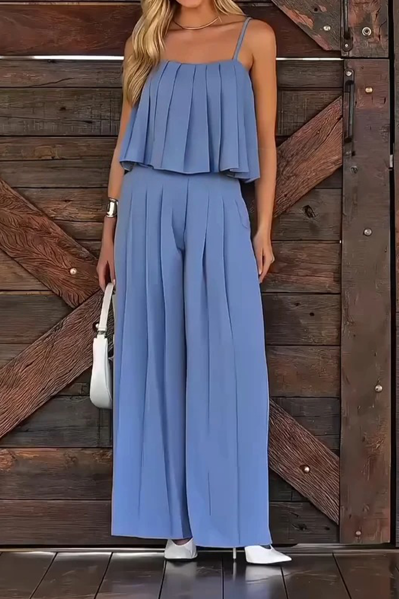 Pleated Suspender Two-Piece Set