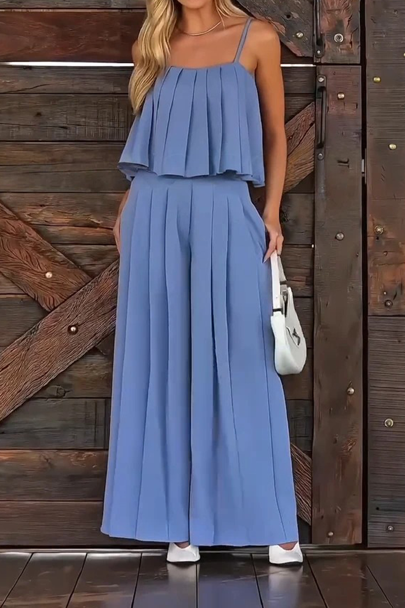 Pleated Suspender Two-Piece Set