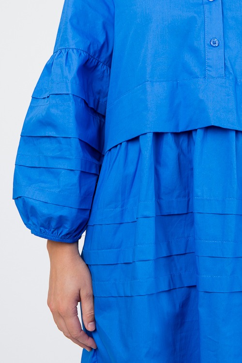 Pleated Lantern Sleeve Midi Dress