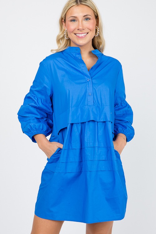 Pleated Lantern Sleeve Midi Dress