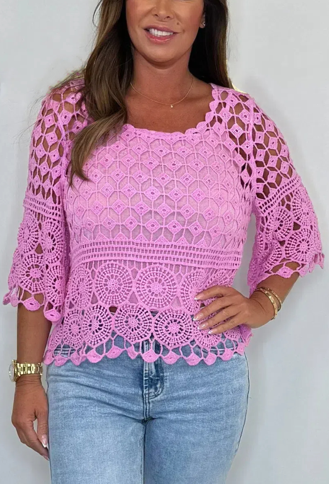 Crochet Short Sleeve Top With Vest