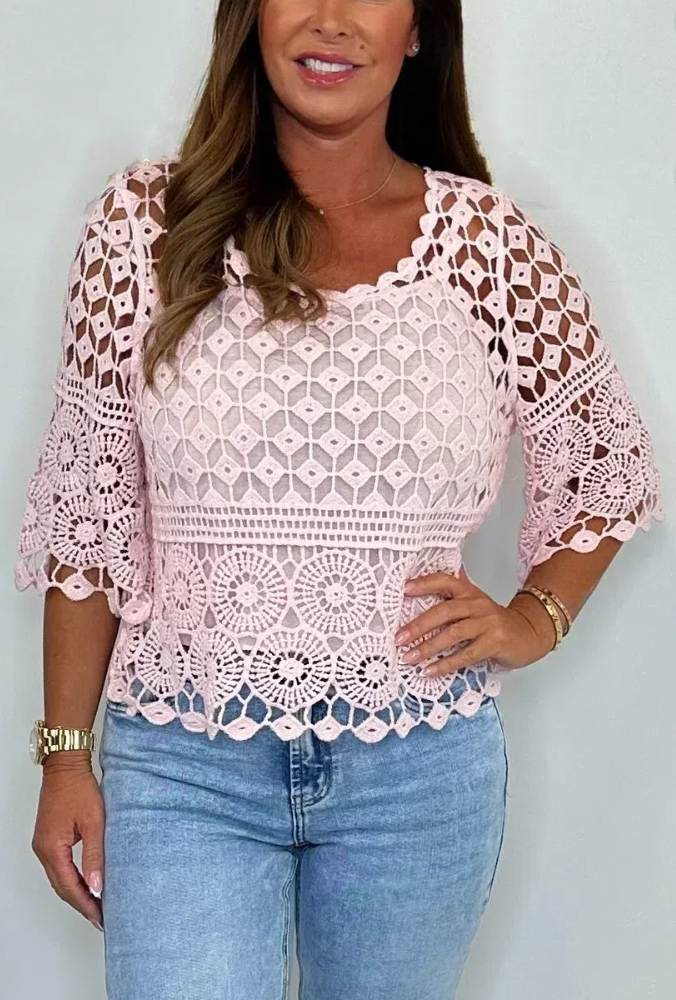 Crochet Short Sleeve Top With Vest
