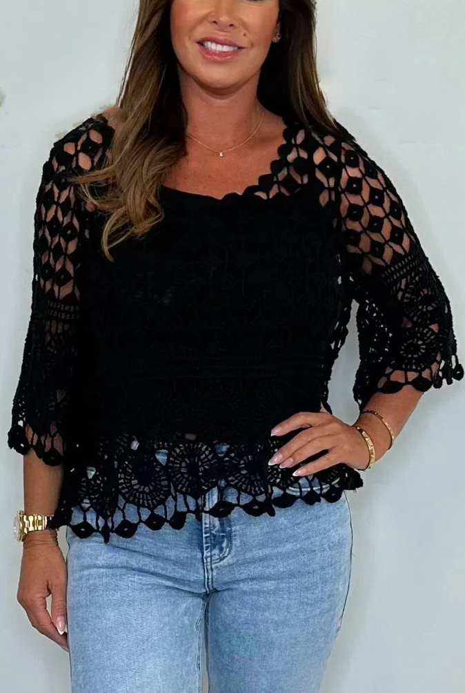 Crochet Short Sleeve Top With Vest