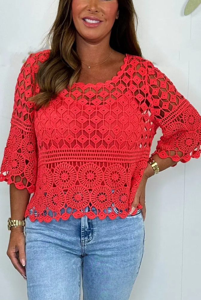 Crochet Short Sleeve Top With Vest