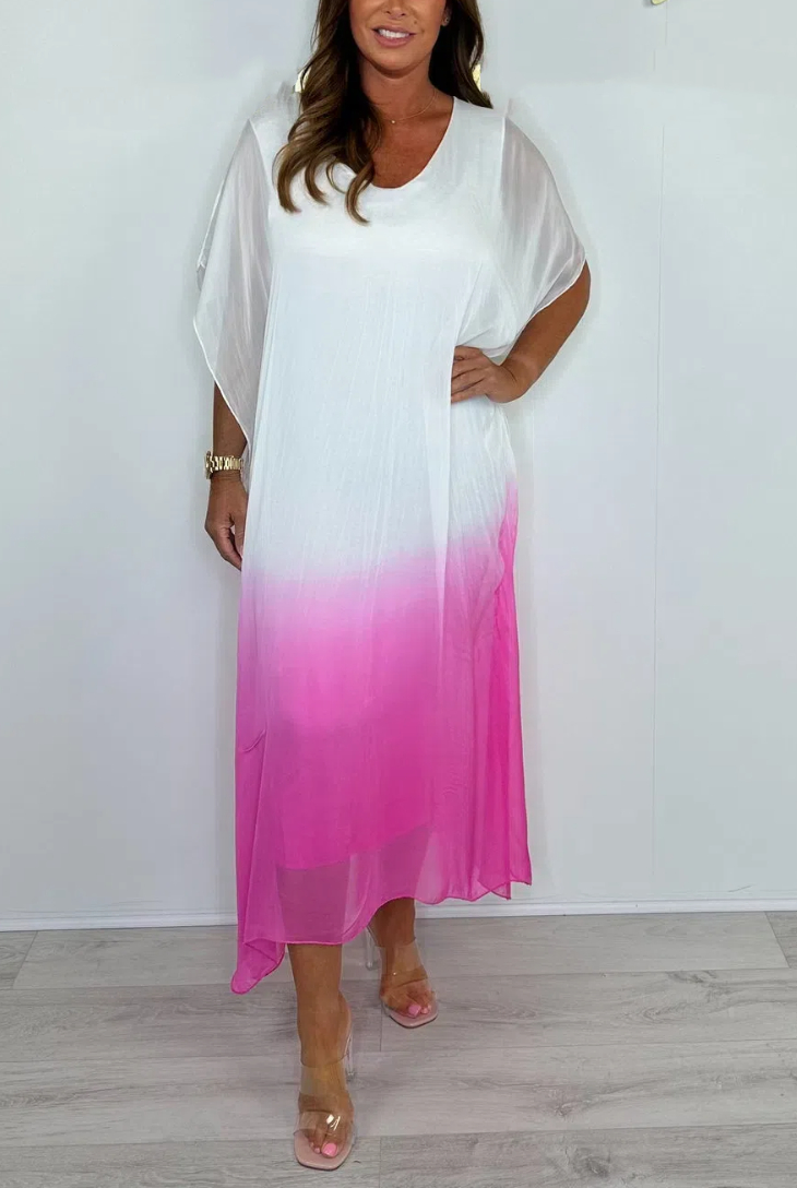 Silk Mix Tie Dye V-Neck Dress