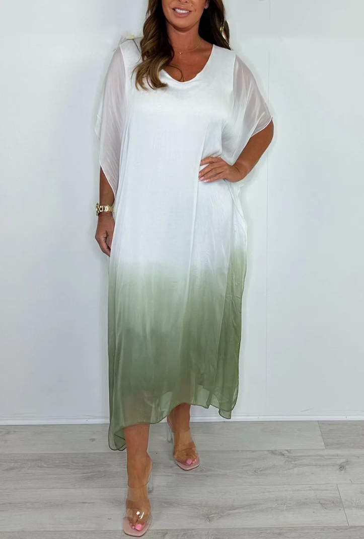 Silk Mix Tie Dye V-Neck Dress