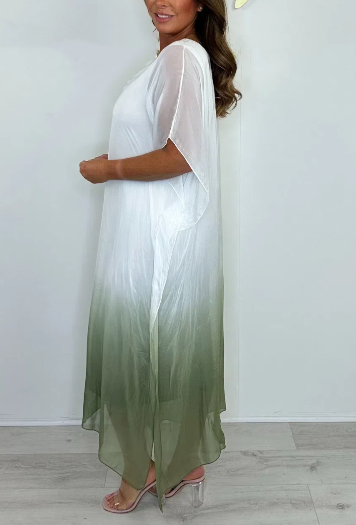 Silk Mix Tie Dye V-Neck Dress