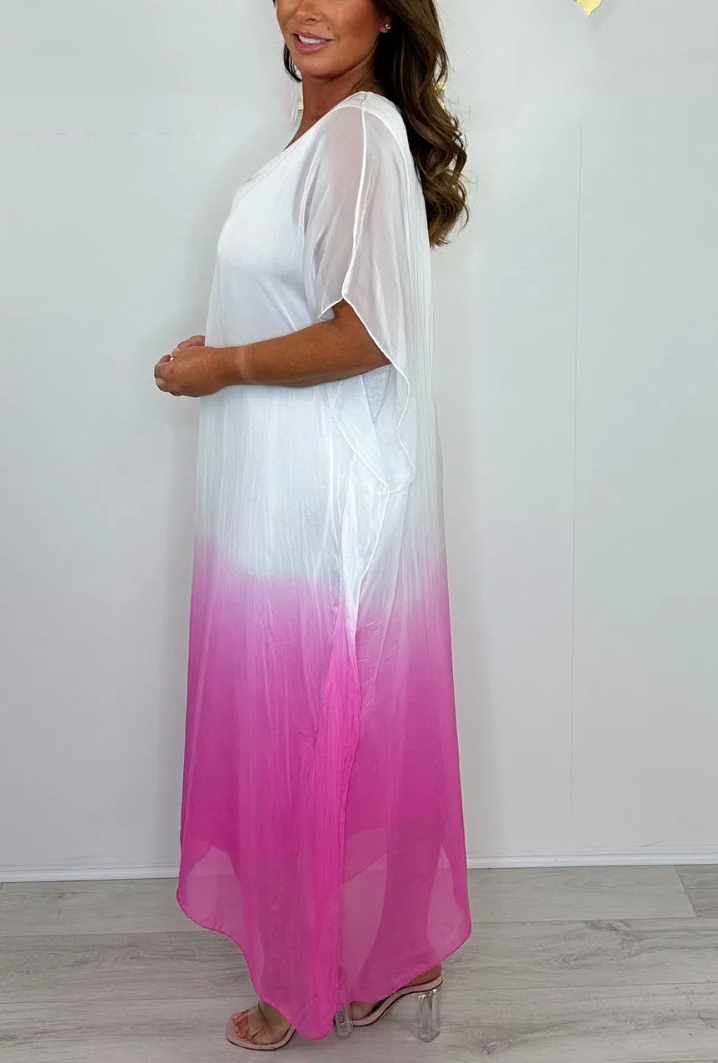 Silk Mix Tie Dye V-Neck Dress