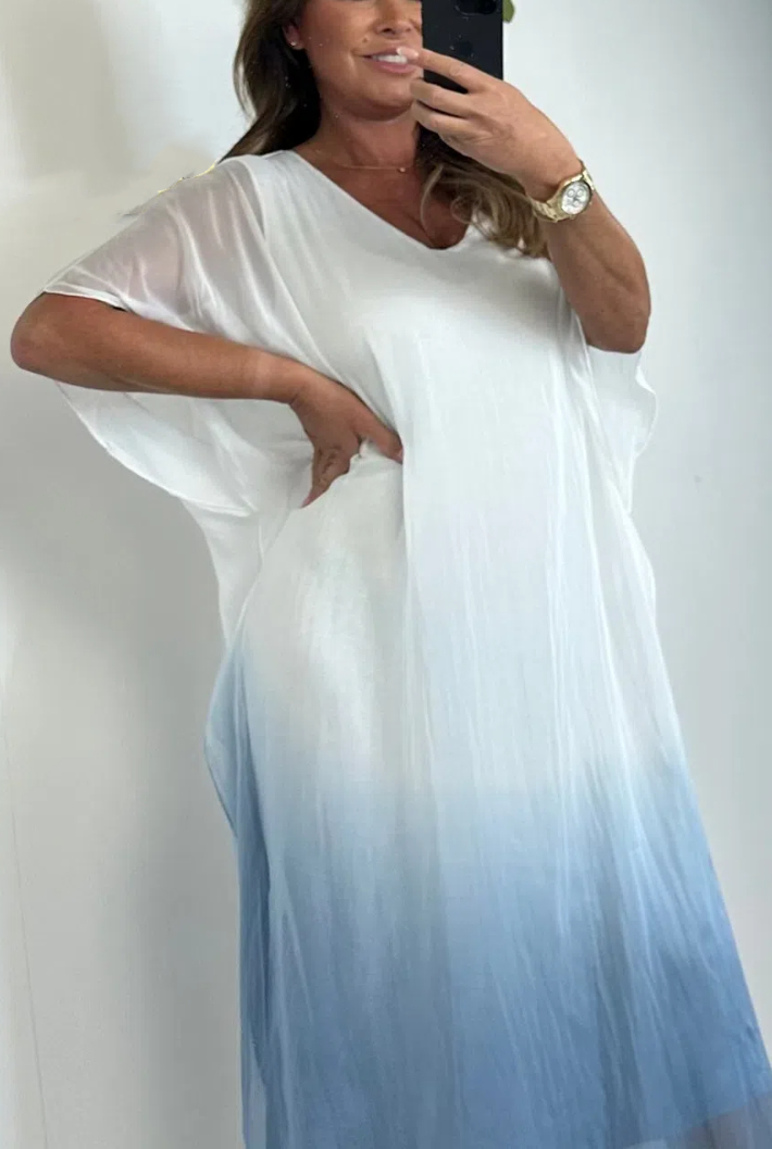 Silk Mix Tie Dye V-Neck Dress