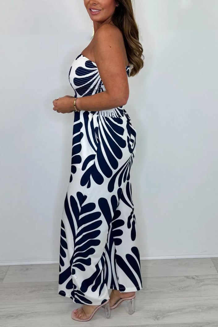 Smocked Bandeau Printed Jumpsuit