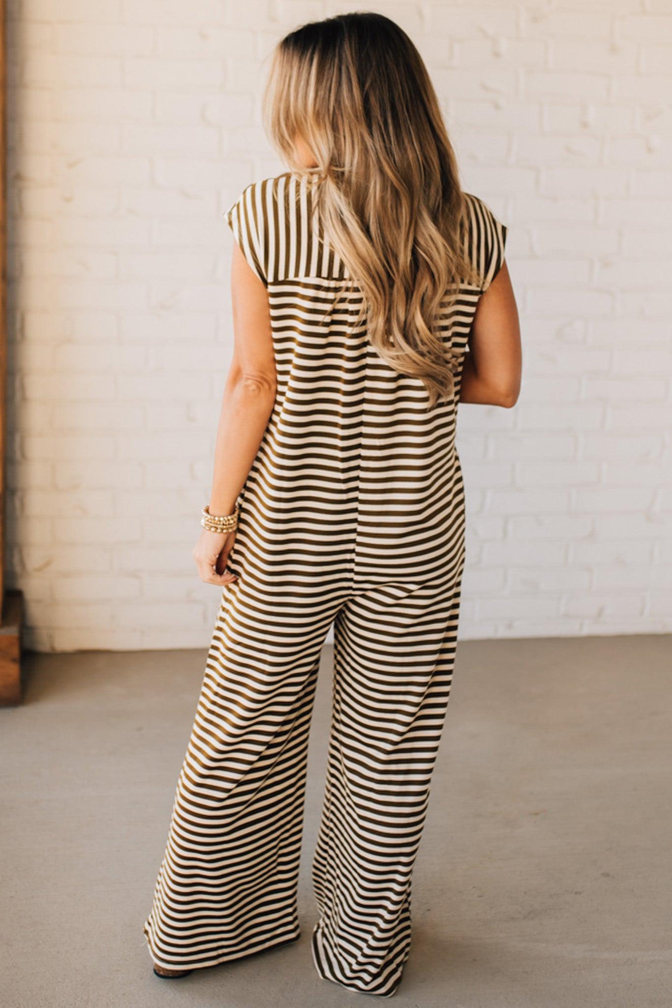 Sleeveless Button Stripe Jumpsuit