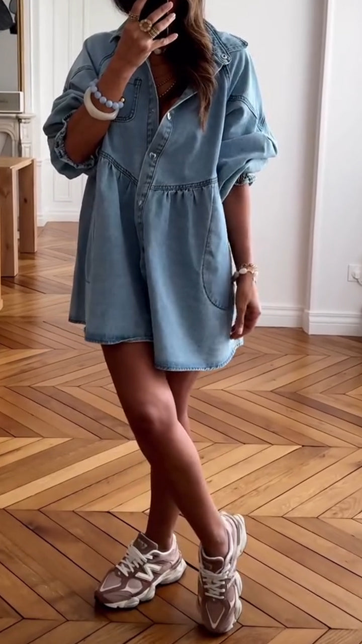 Women's V-neck Denim Patchwork Casual Dress