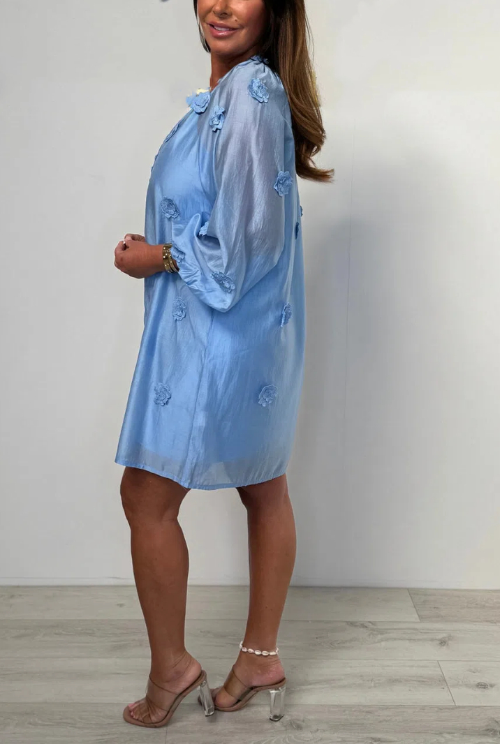 Button Up Flower Detail Blouse Dress