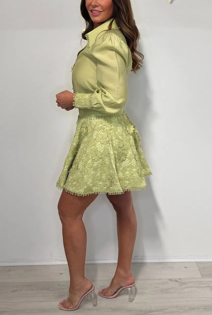 Flower Detail Skirt & Collared Blouse