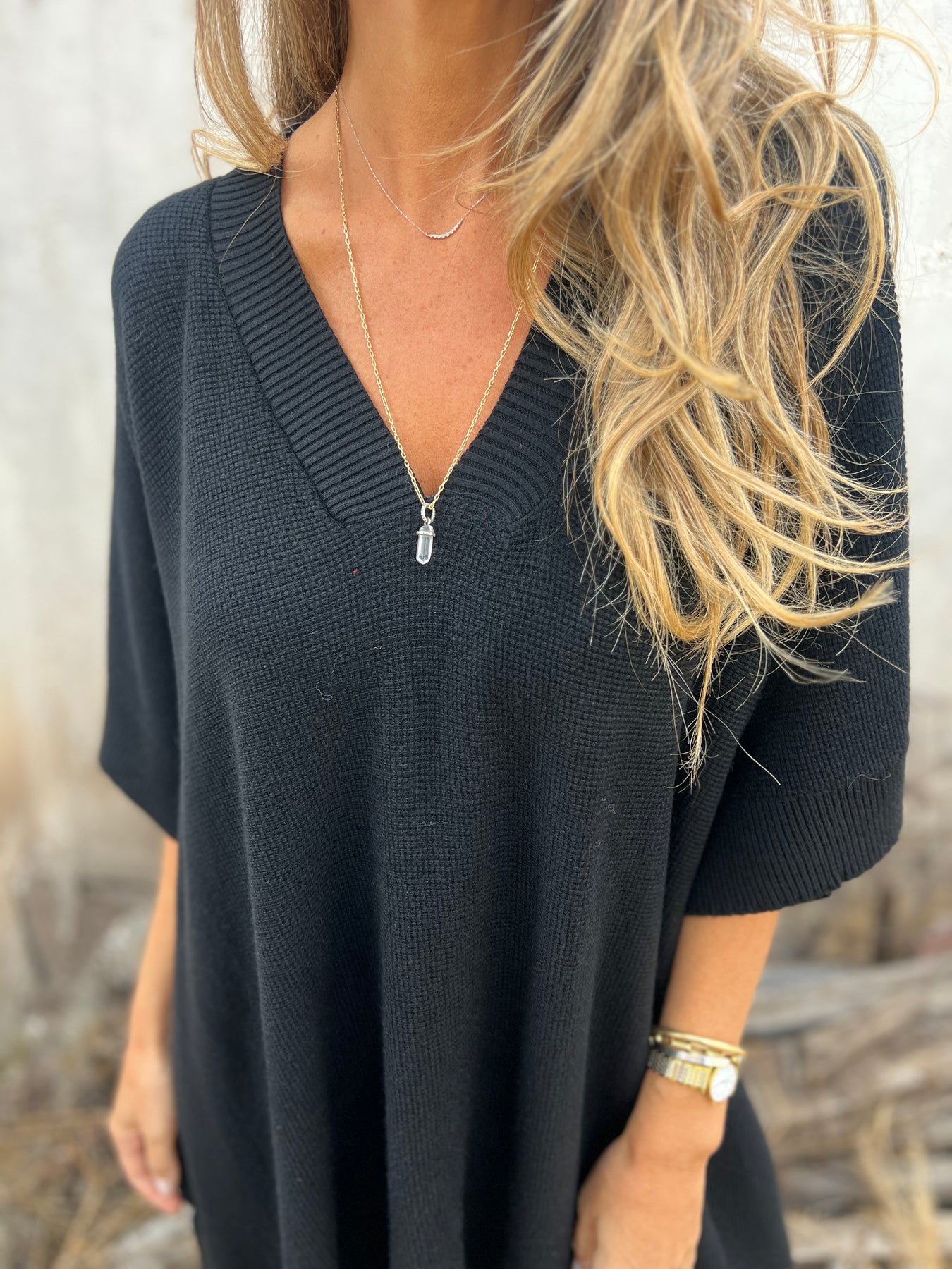 V-neck Bat Sleeve Baggy Top