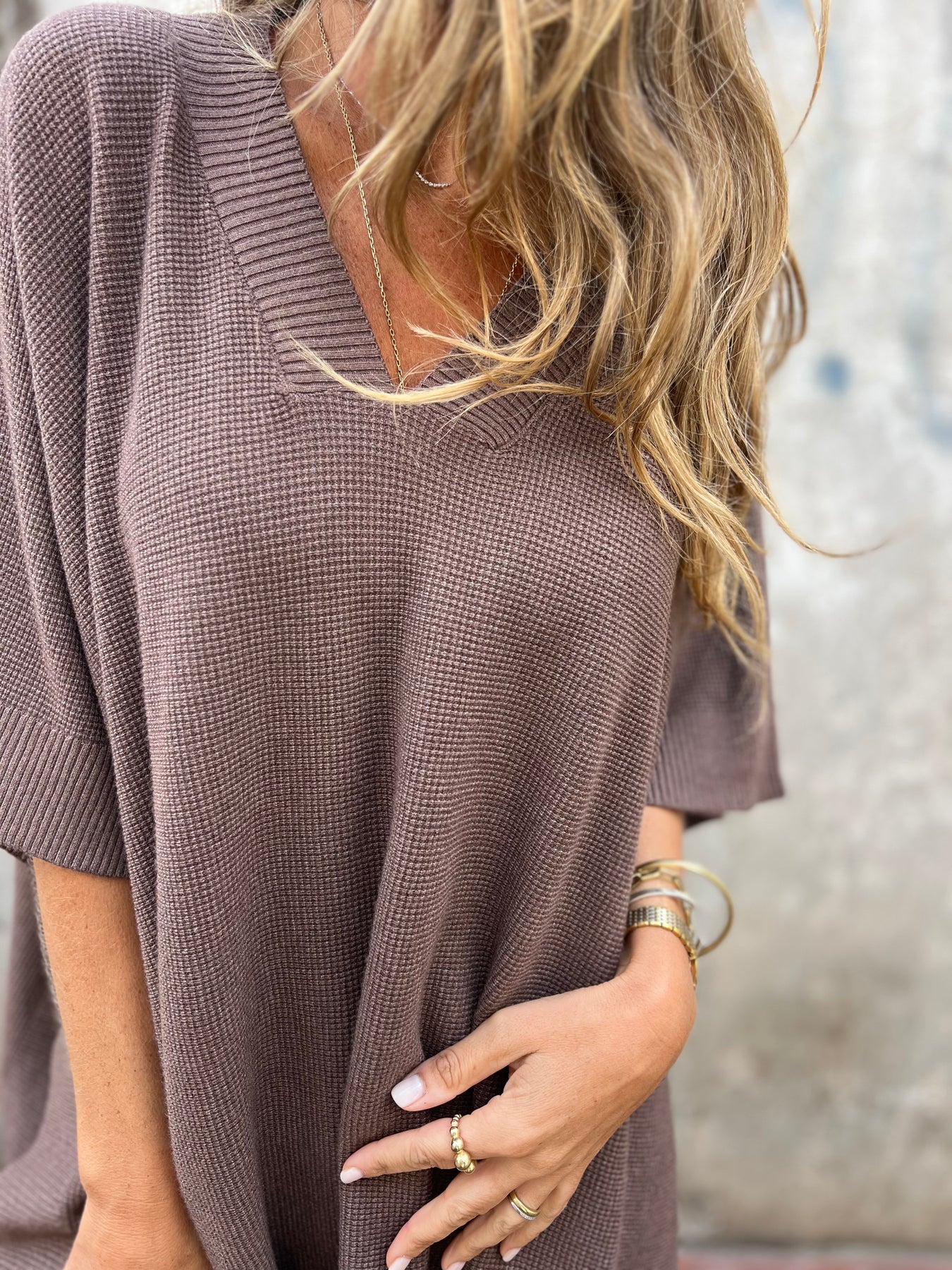 V-neck Bat Sleeve Baggy Top